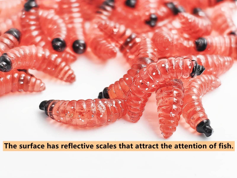Milepetus 50pcs-1Inch Bass Fishing Worms Lures,Silicone Soft Maggot Baits Bread Worm Fishing Lure,5 Color (Red) - Image 4